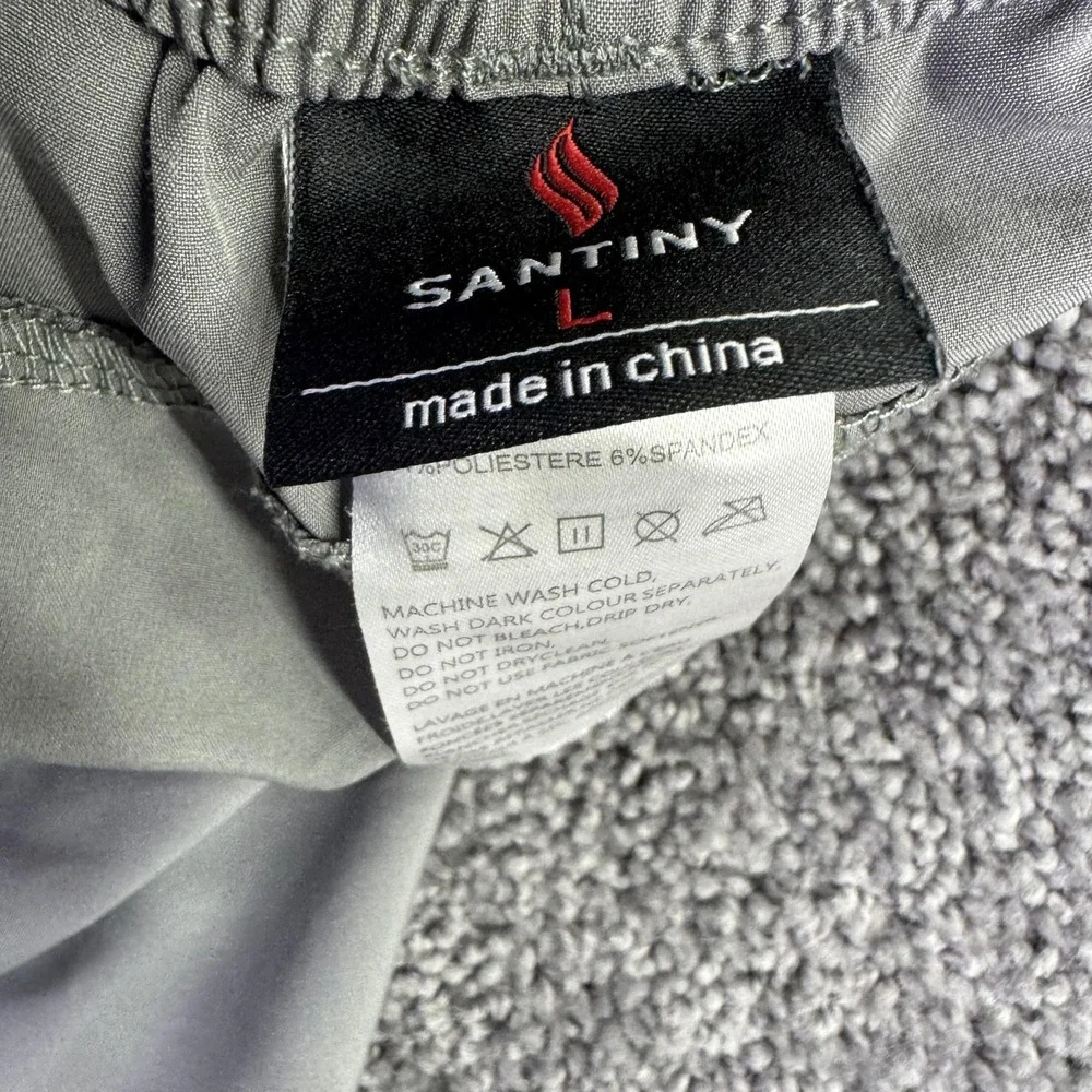 Santiny Shorts Mens Large Gray Athletic Elastic Waist Zip Pockets Hiking Running